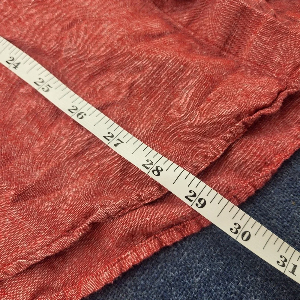 Banana Republic Mens Red Linen Cotton Short Sleeve Button Up Shirt Standard Fit